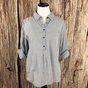 Tommy Hilfiger Striped Gray Boyfriend Top Size L